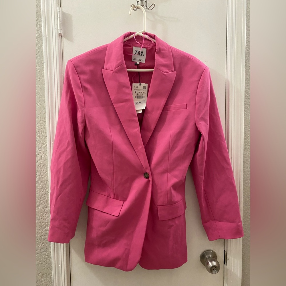 Zara Pink Menswear Blazer with shoulder pads